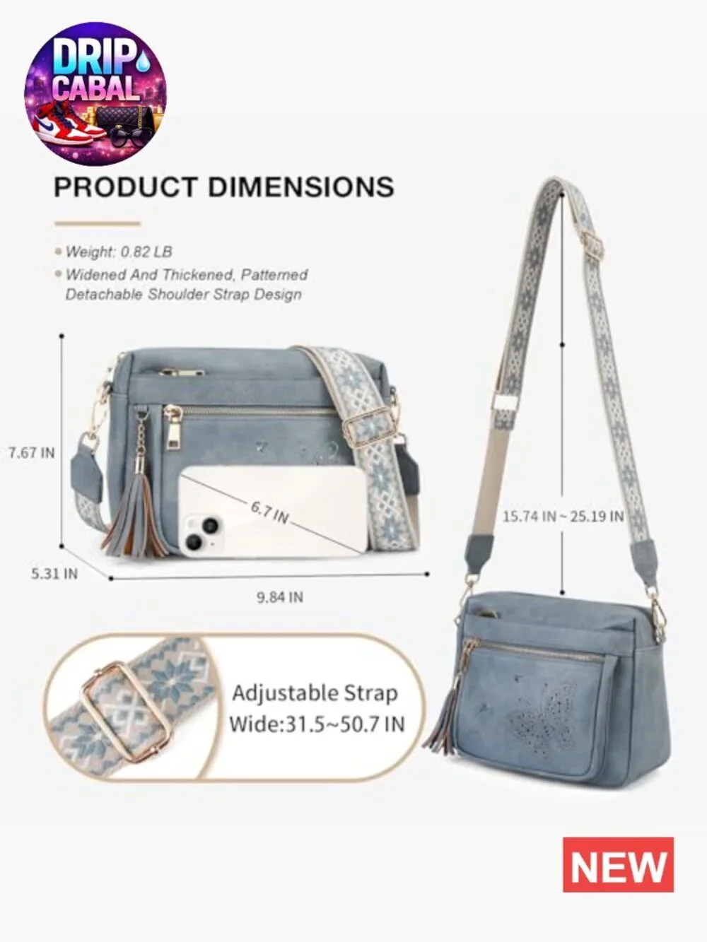 Crossbody Bag for Women Trendy Leather Purse Shoulder Handbag Butterfly Design
